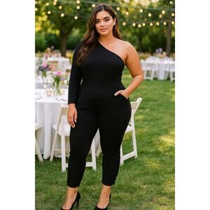 NEW Torrid Studio Knit One Shoulder Jumpsuit Womens Sz 20 Pockets Black Event